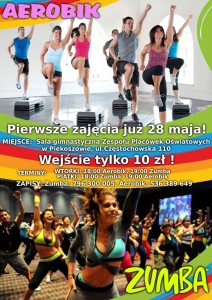 Plakat zumba i aerobik w Piekoszowie